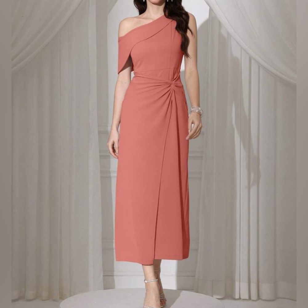 Elegant Peach/Coral One-Shoulder Dress Size 12 LG-XL